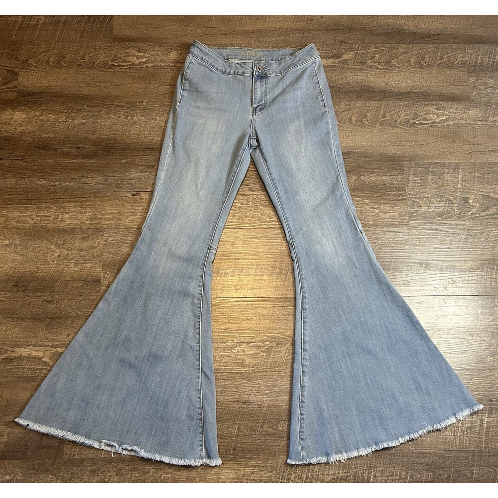Rue 21 High Rise Extreme Flare Womens Jeans Size 5 Light Wash Blue Stretch